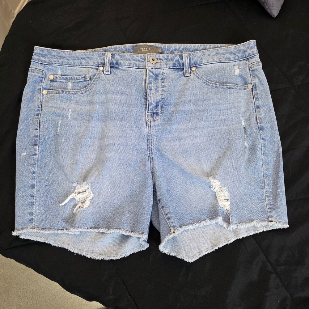 Torrid Medium Blue Ripped Jean Shorts